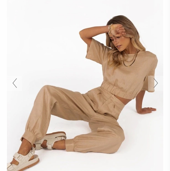 Dissh Pants - Dissh size 10 100% linen sand coloured harem pant